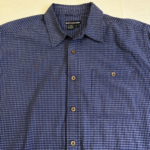 5.11 Tactical Series Shirt Mens XL Snap Close Blue Plaid Short Sleeve Work Top - Picture 2 of 9